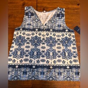 Lucky Brand Linen blend blue print sleeveless tank top blouse